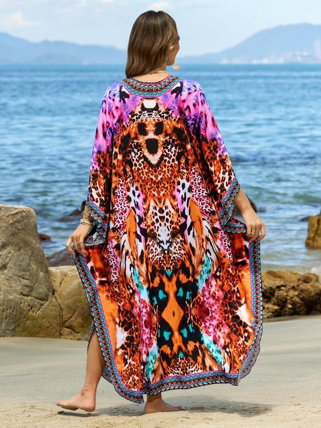 Kaftan Dresses for Women plus Size V-Neck Moo Moos Batwing Kaftan Beach Dress Bathing Suit Cover-Up Loungewear