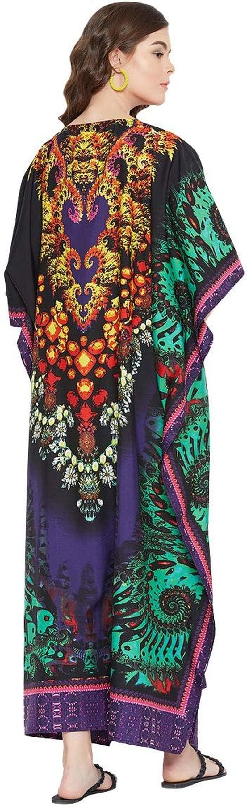 Women Polyester Casual Long plus Size Beach Caftan Cover up Maxi Dress 1X–3X Summer Kaftan Dresses for Women