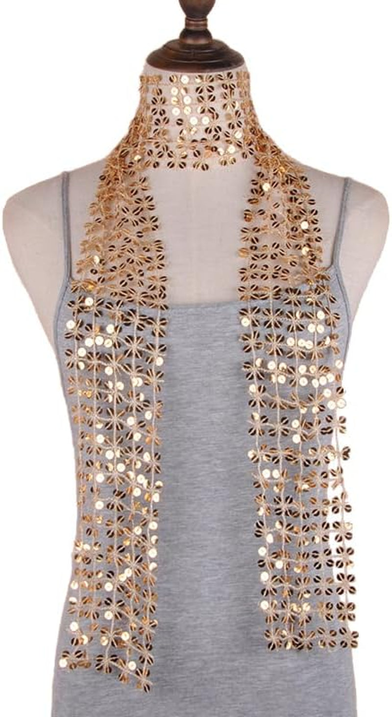 Womens Sequins Scarf Belly Dance Waist Belt Sparkly Headscarf Fashion Fringe Shawl Wrap Sparkle Necktie for Party 59.06"