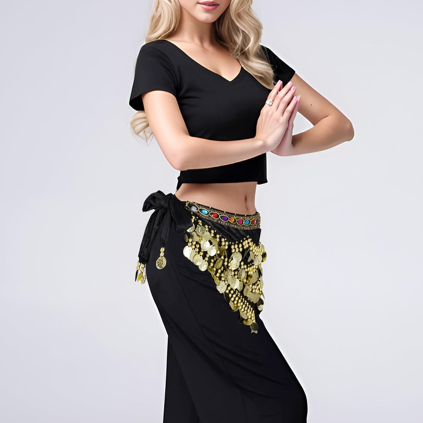 Women'S Belly Dance Hip Scarf with Gold Coins Triangular Belly Dancing Wrap Belt for Performance Dance Festival