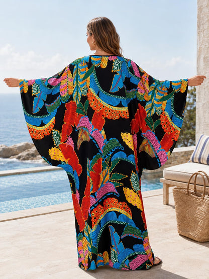 Caftans for Women plus Size V-Neck Batwing Sleeve Kaftan Dress for Beach Swimwear Cover-Up Loungewear Mumu Dresses