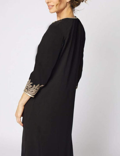 Golden Embroidery Swimsuit Cover Ups for Women 3/4 Sleeve Side Spilt Beach Long Kaftan Dress