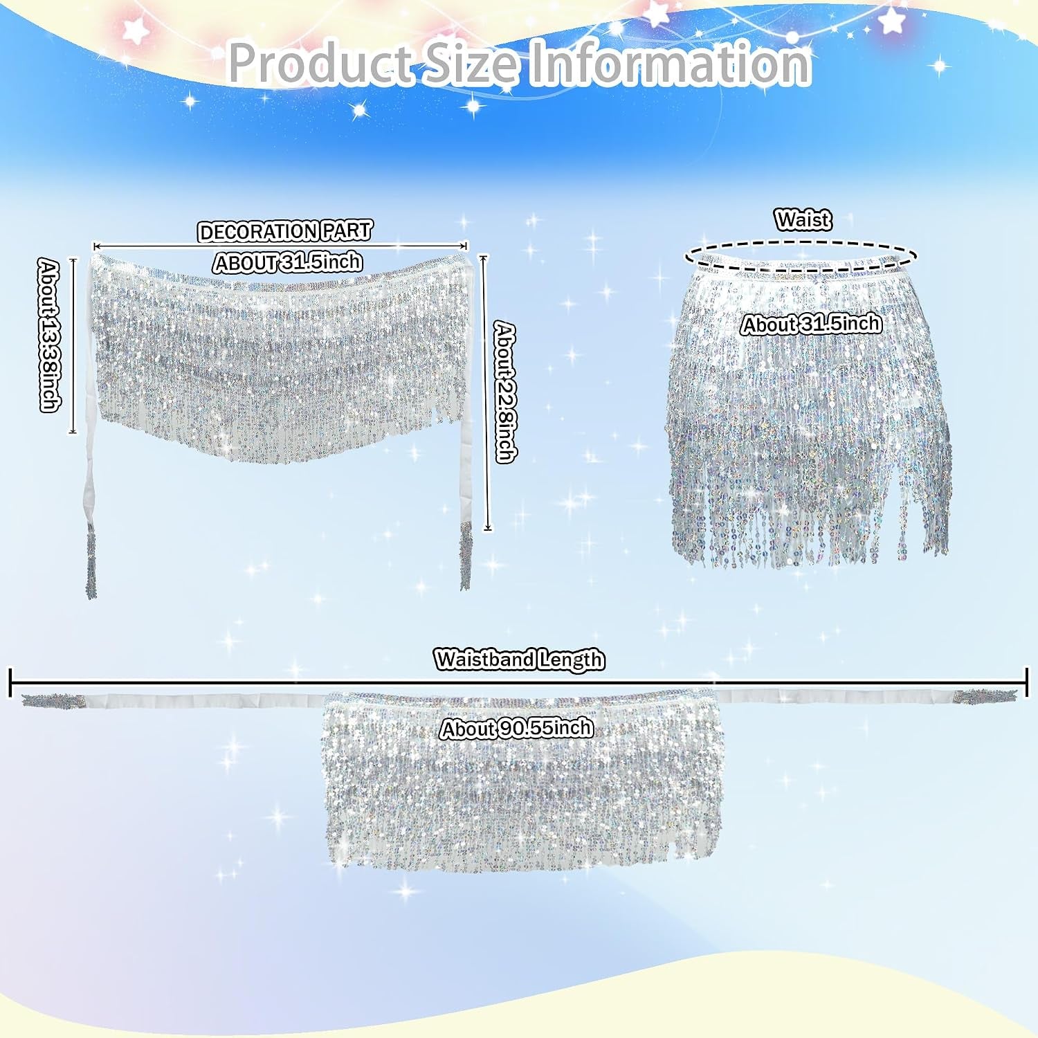 Sequin Tassel Hip Scarf Sequin Tassel Skirts Rave Fringe Hip Scarf for Festival Belly Dance Skirt