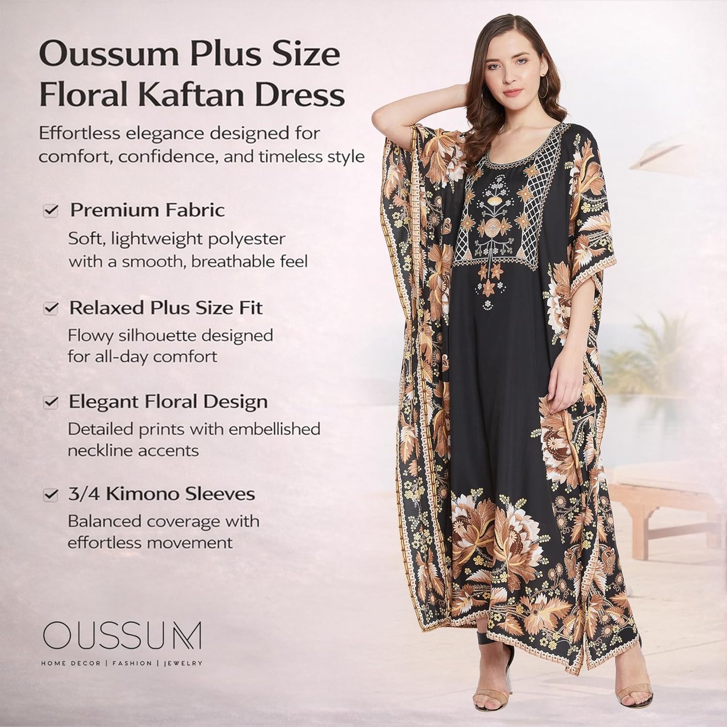Women Kaftan plus Size Polyester Summer Lightweight Caftan Swimsuit Cover Ups Maxi African Mumu Lounge House Dress