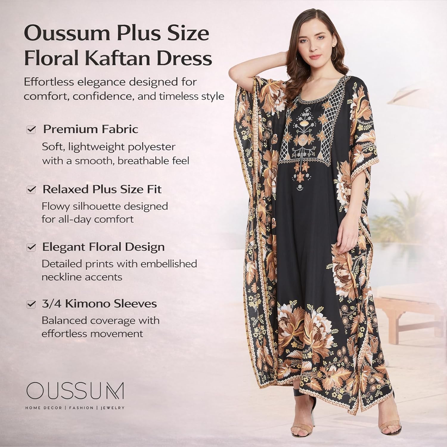 Women Kaftan plus Size Polyester Summer Lightweight Caftan Swimsuit Cover Ups Maxi African Mumu Lounge House Dress