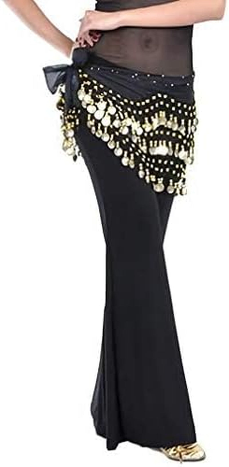 Hip Scarf for Belly Dancing, Women'S Belly Dance Scarf with 128 Gold Coins Skirts for Bellydance, Zumba or Yoga Class