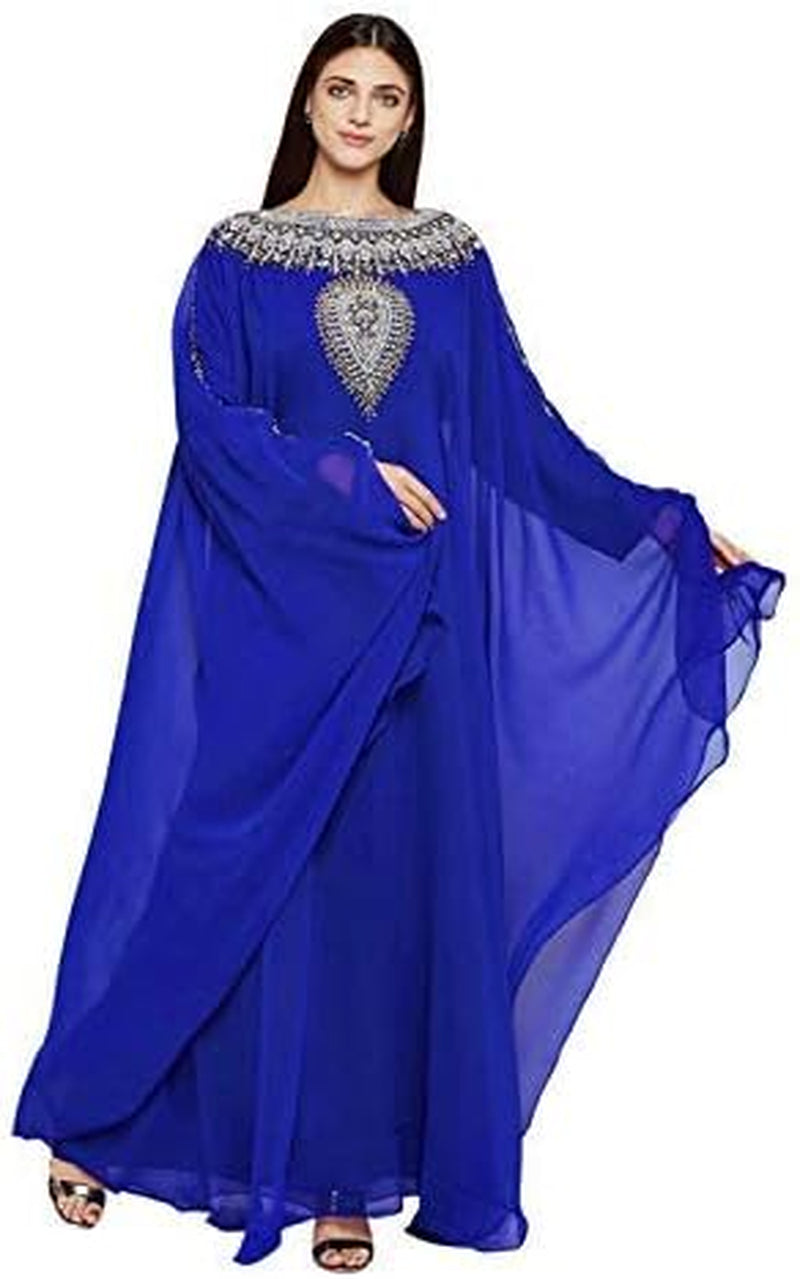 Women Dubai Kaftan Farasha Caftan Long Maxi Dress Long Sleeves Georgette Ethnic, Bridal, Evening, Party with Free Scarf