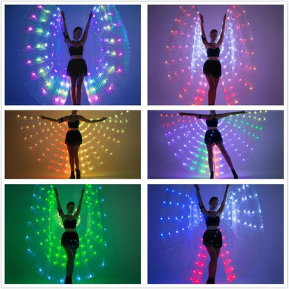 LED Isis Wings Glow Light up Belly Dance Costumes with Sticks Performance Clothing Carnival Halloween