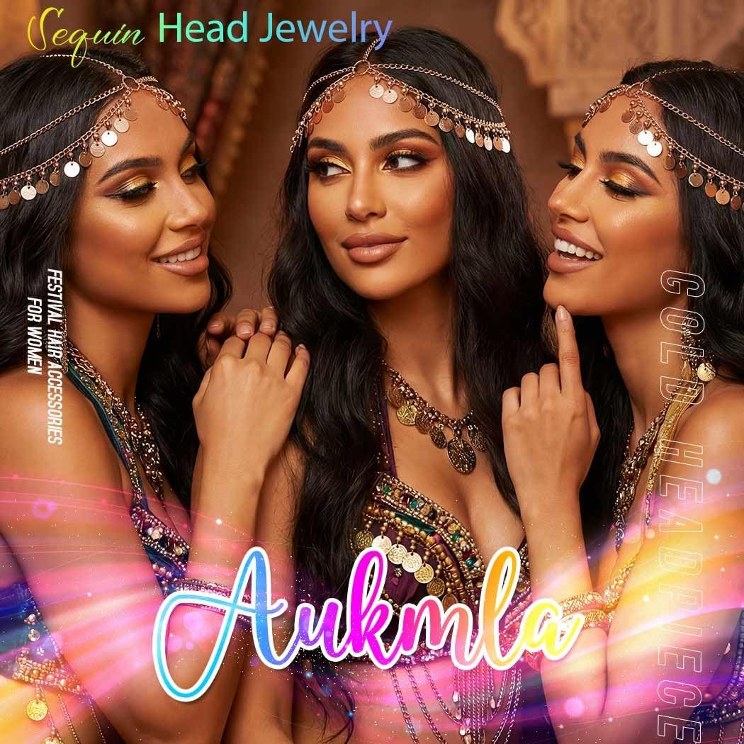 Sequin Boho Head Chain Jewelry Gold Headpiece Hair Chains Festival Costume Headband Hair Accessories for Women