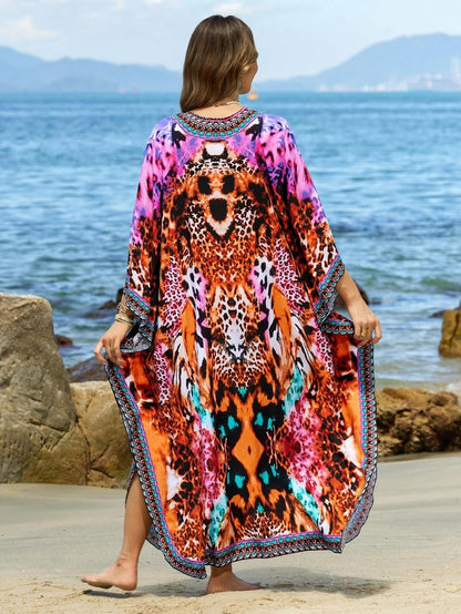 Kaftan Dresses for Women plus Size V-Neck Moo Moos Batwing Kaftan Beach Dress Bathing Suit Cover-Up Loungewear