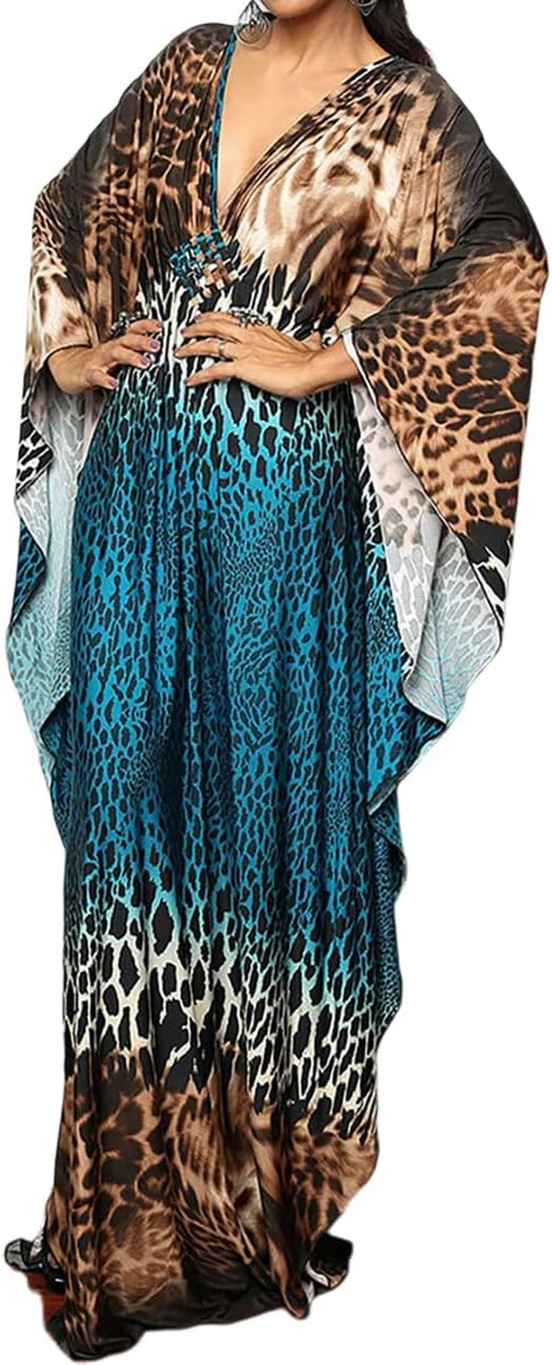 Women Ethnic Print Kaftan Beach Dress plus Size Swimsuit Cover up | Lightweight and Comfortable Swimwear, Batwing Sleeves Caftans, Loungerwear or Outdoor Walking