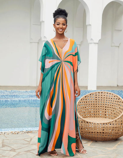 Women'S plus Size Beach Lounge Kaftan Maxi Dress Swimsuit Coverup for Women