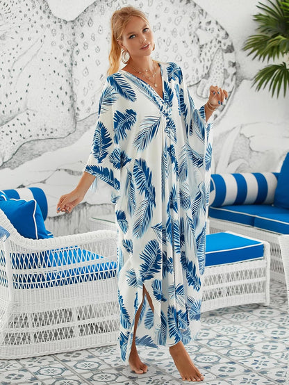 Women Animal Print Kaftan Dresses plus Size Swimsuit Coverup Summer Bathing Suit Caftan Loungewear Beach Dress
