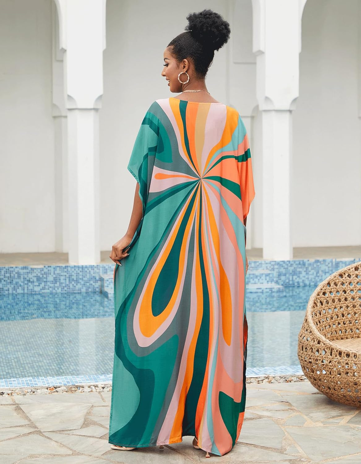 Women'S plus Size Beach Lounge Kaftan Maxi Dress Swimsuit Coverup for Women