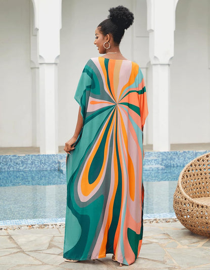 Women'S plus Size Beach Lounge Kaftan Maxi Dress Swimsuit Coverup for Women