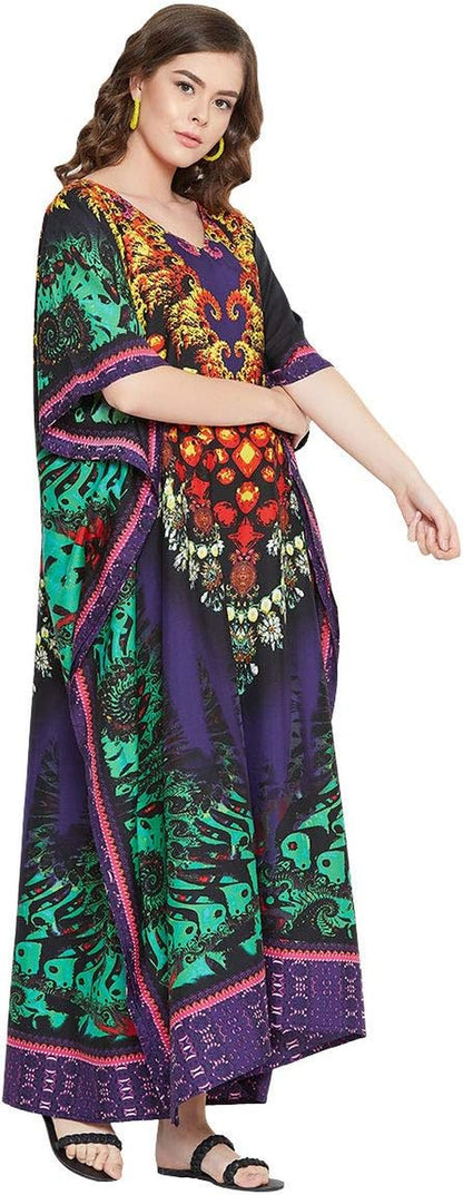 Women Polyester Casual Long plus Size Beach Caftan Cover up Maxi Dress 1X–3X Summer Kaftan Dresses for Women