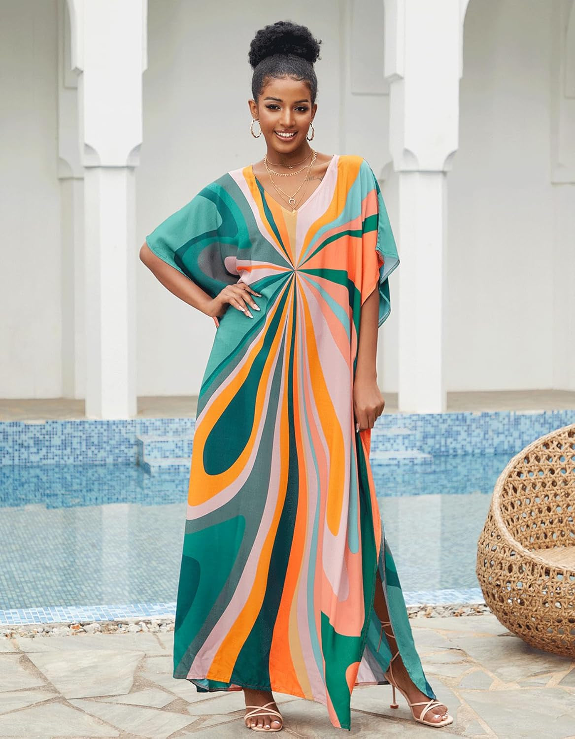Women'S plus Size Beach Lounge Kaftan Maxi Dress Swimsuit Coverup for Women