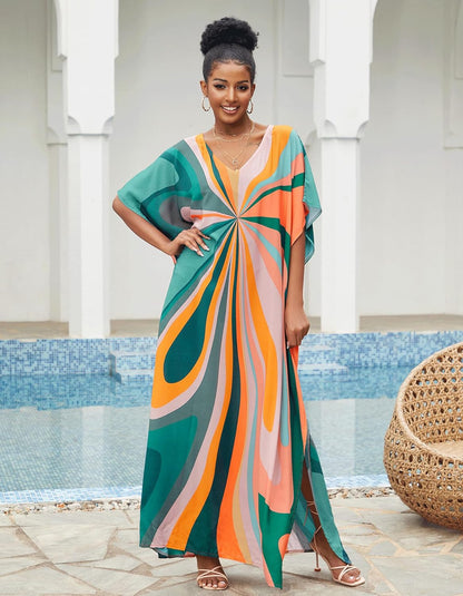 Women'S plus Size Beach Lounge Kaftan Maxi Dress Swimsuit Coverup for Women