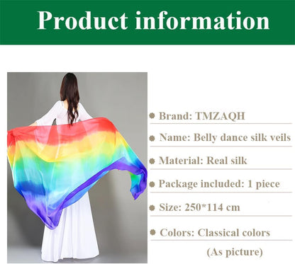 Women Real Silk Belly Dance Veils Silk Belly Dancing Silk Veil 3 Yards Hand Scarves Fire Flame Colors