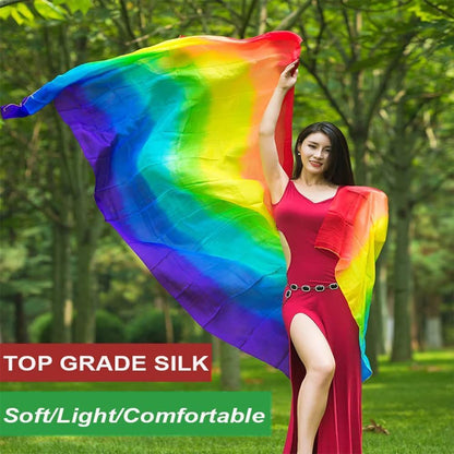 Women Real Silk Belly Dance Veils Silk Belly Dancing Silk Veil 3 Yards Hand Scarves Fire Flame Colors