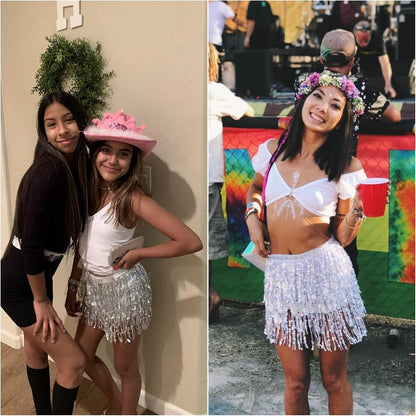 Sequin Tassel Hip Scarf Sequin Tassel Skirts Rave Fringe Hip Scarf for Festival Belly Dance Skirt