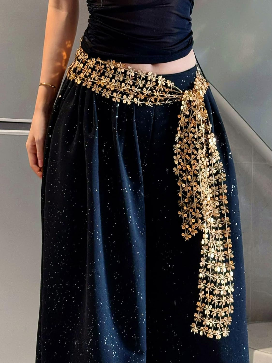 Womens Sequins Scarf Belly Dance Waist Belt Sparkly Headscarf Fashion Fringe Shawl Wrap Sparkle Necktie for Party 59.06"
