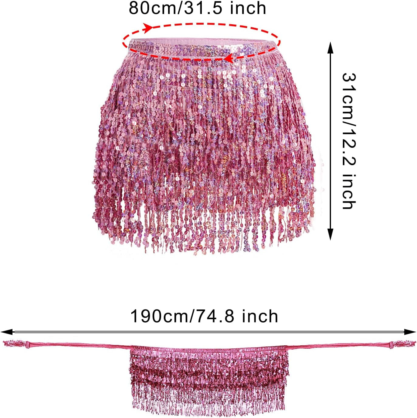 Belly Dance Hip Scarf Sequin Tassel Skirt Wrap Sparkly Rave Costume for Women