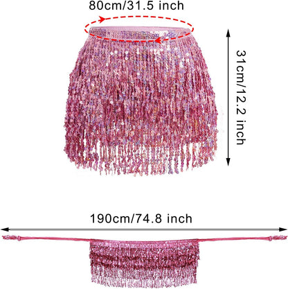 Belly Dance Hip Scarf Sequin Tassel Skirt Wrap Sparkly Rave Costume for Women