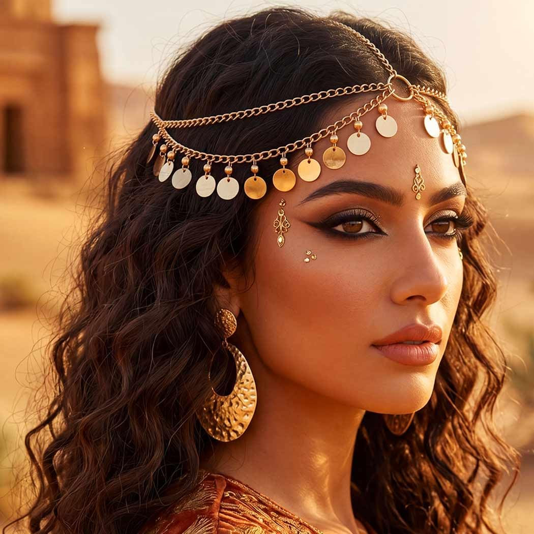 Sequin Boho Head Chain Jewelry Gold Headpiece Hair Chains Festival Costume Headband Hair Accessories for Women