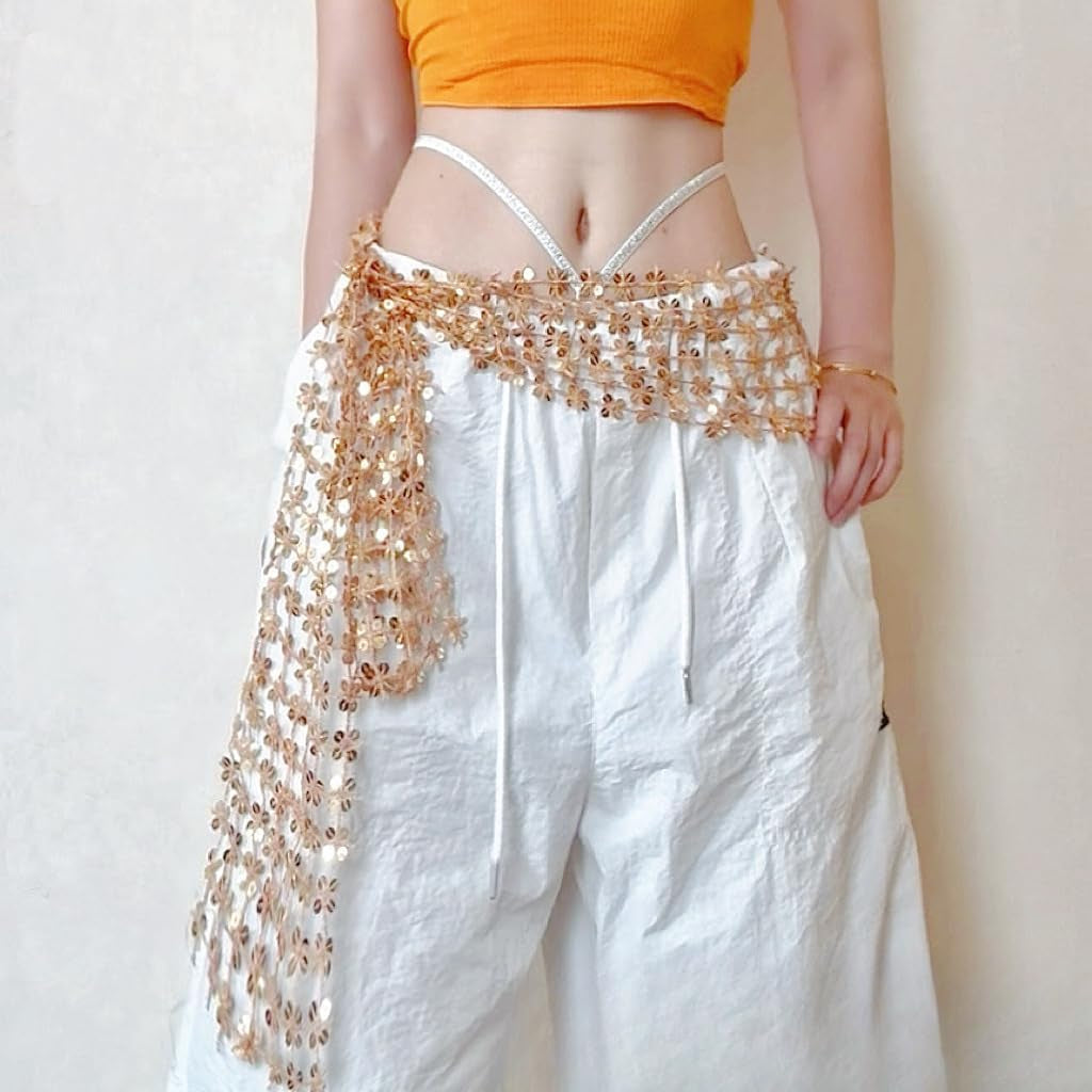 Womens Sequins Scarf Belly Dance Waist Belt Sparkly Headscarf Fashion Fringe Shawl Wrap Sparkle Necktie for Party 59.06"