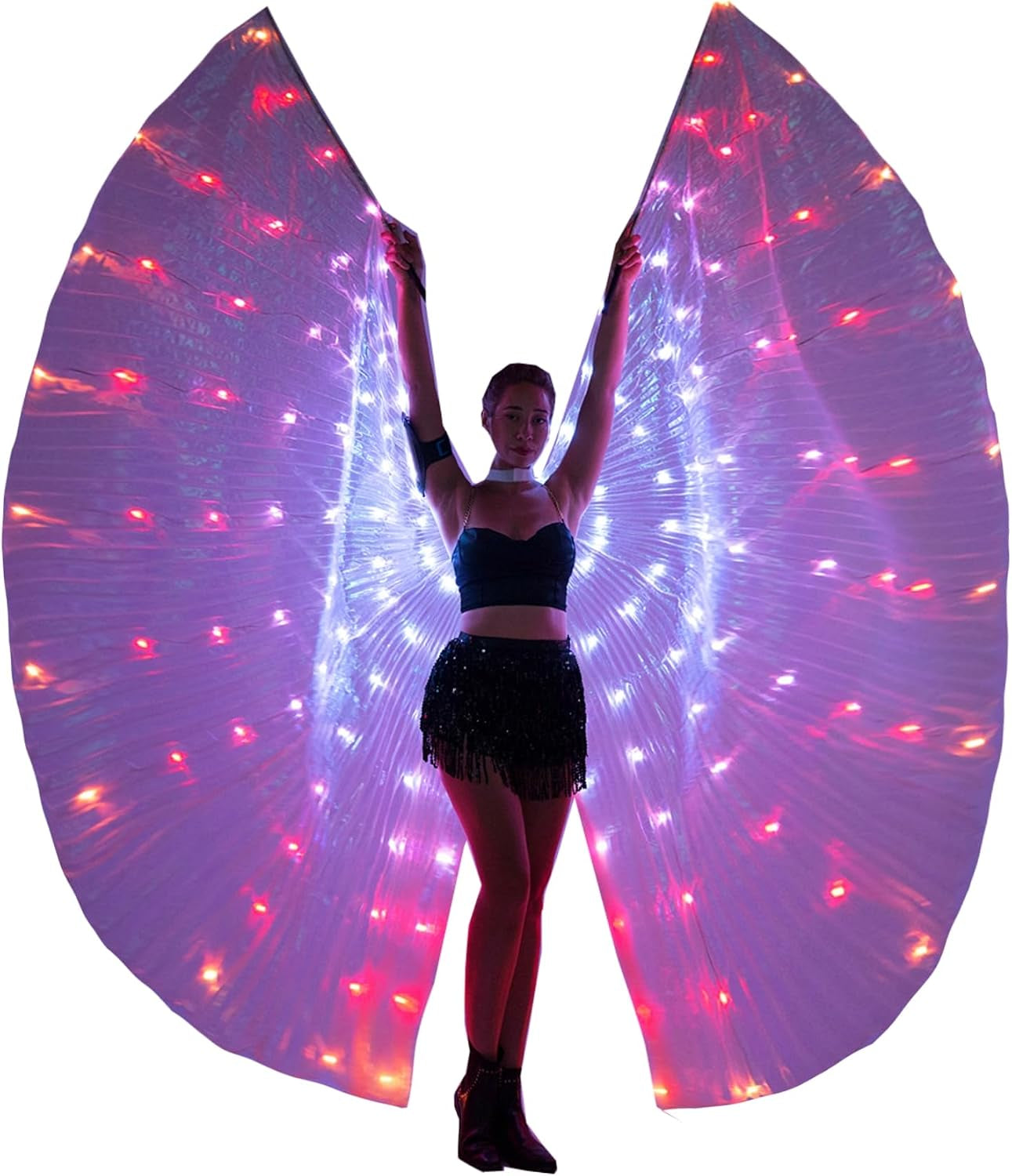 LED Isis Wings Glow Light up Belly Dance Costumes with Sticks Performance Clothing Carnival Halloween