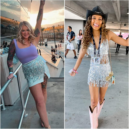 Sequin Tassel Hip Scarf Sequin Tassel Skirts Rave Fringe Hip Scarf for Festival Belly Dance Skirt