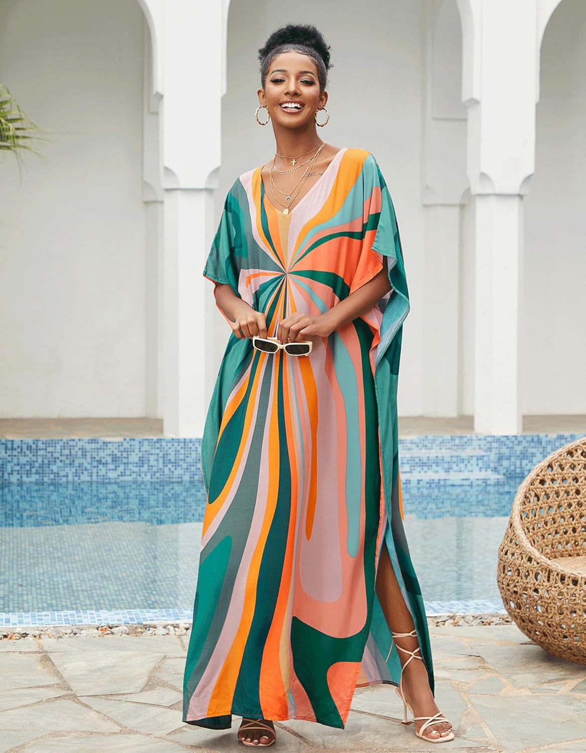 Women'S plus Size Beach Lounge Kaftan Maxi Dress Swimsuit Coverup for Women