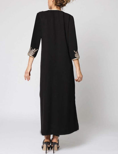 Golden Embroidery Swimsuit Cover Ups for Women 3/4 Sleeve Side Spilt Beach Long Kaftan Dress