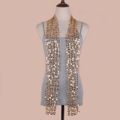 Womens Sequins Scarf Belly Dance Waist Belt Sparkly Headscarf Fashion Fringe Shawl Wrap Sparkle Necktie for Party 59.06"