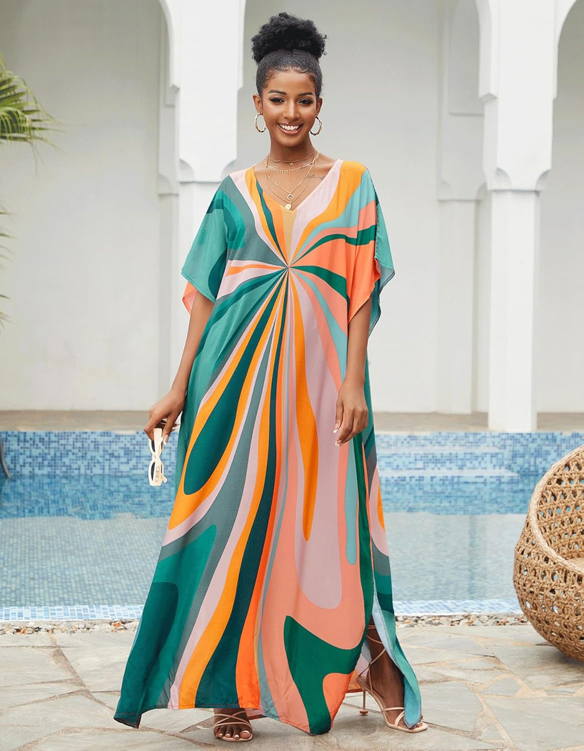 Women'S plus Size Beach Lounge Kaftan Maxi Dress Swimsuit Coverup for Women