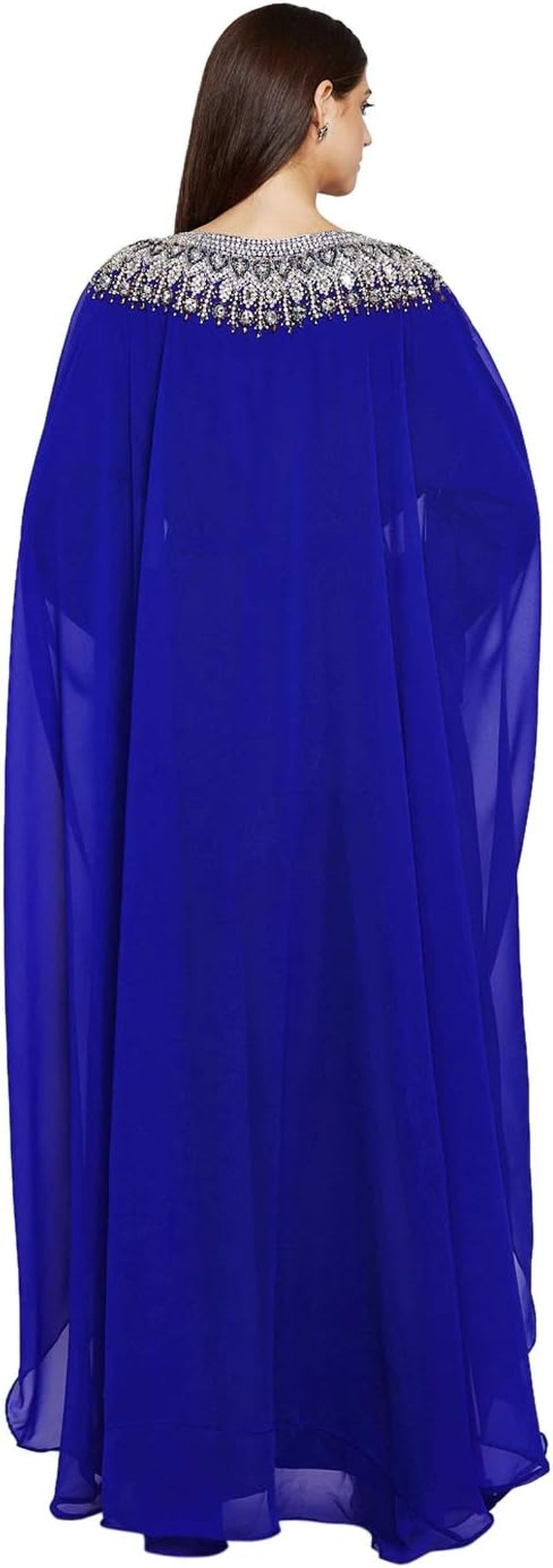 Women Dubai Kaftan Farasha Caftan Long Maxi Dress Long Sleeves Georgette Ethnic, Bridal, Evening, Party with Free Scarf