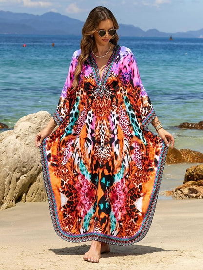 Kaftan Dresses for Women plus Size V-Neck Moo Moos Batwing Kaftan Beach Dress Bathing Suit Cover-Up Loungewear