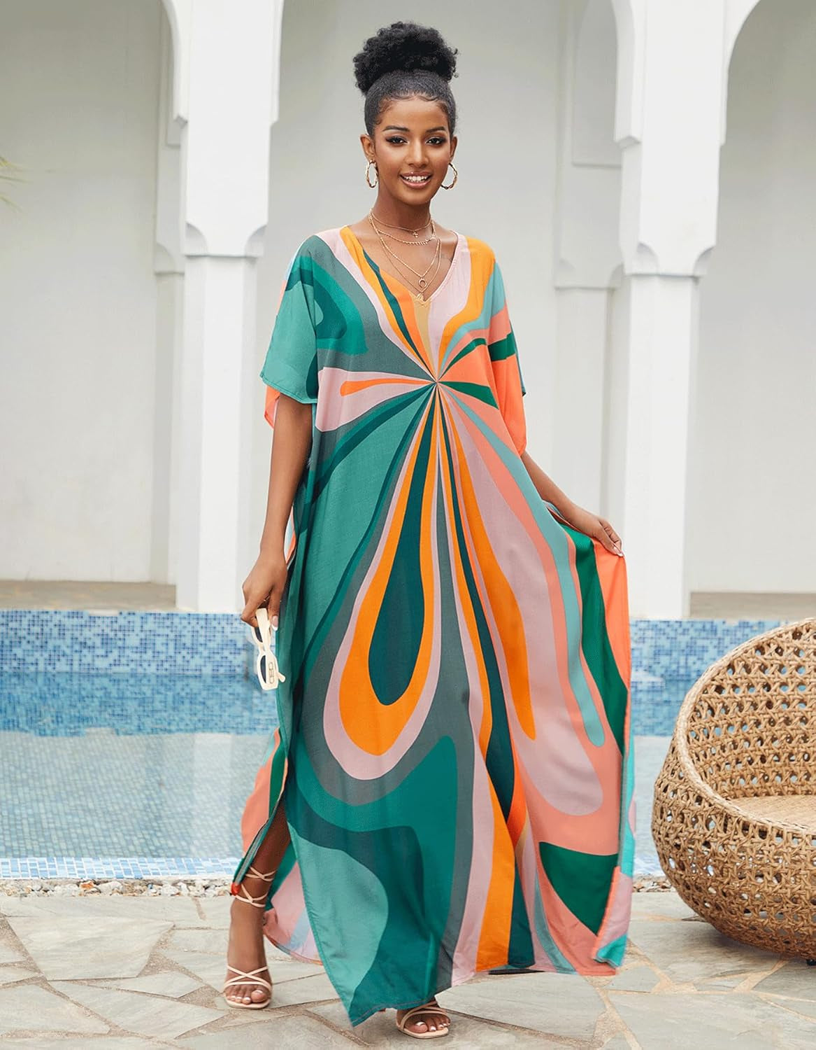 Women'S plus Size Beach Lounge Kaftan Maxi Dress Swimsuit Coverup for Women