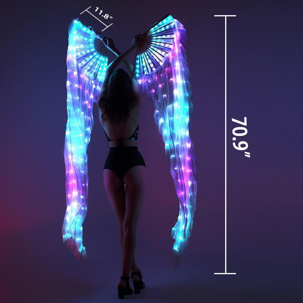2Pcs Vibrant LED Flow Fans Light up Rave Fan Silk Fans for Dancing Belly Dance Fans LED Fans Rave Festival Wedding Performance Cosplay Carnival Glowing Hand Fan