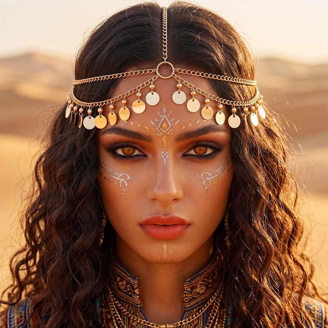 Sequin Boho Head Chain Jewelry Gold Headpiece Hair Chains Festival Costume Headband Hair Accessories for Women