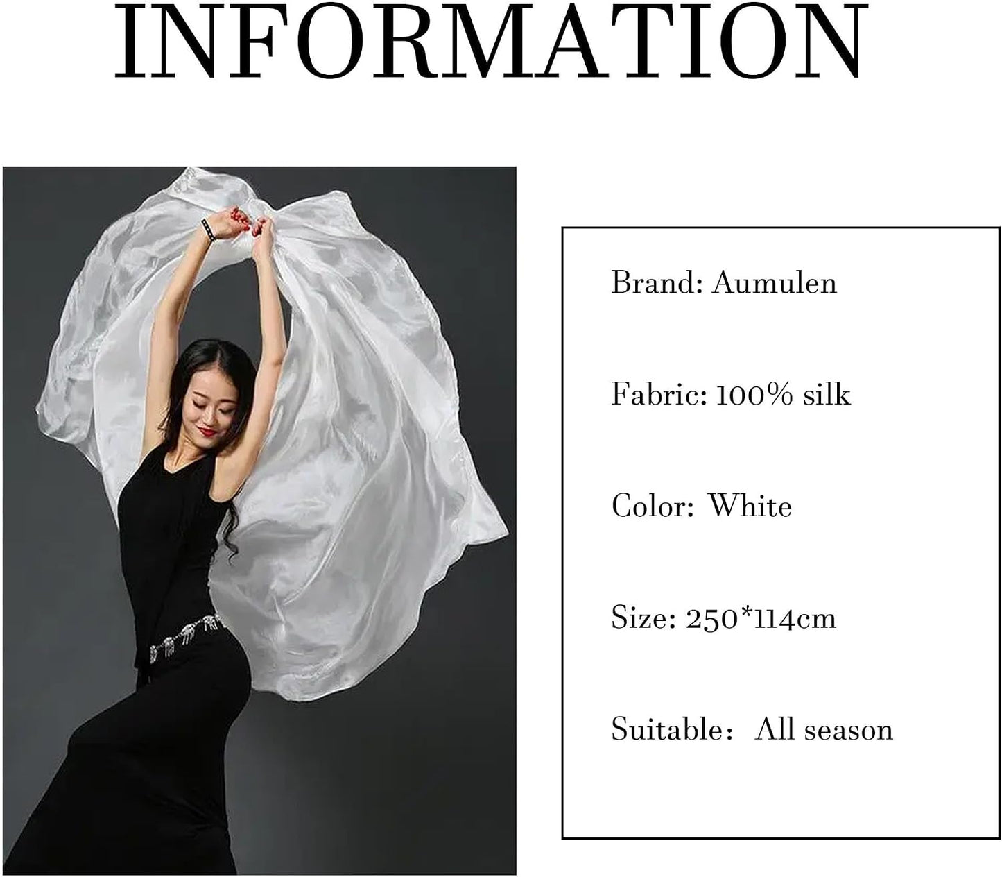 8Mm Hand-Made Belly Dance Silk Scarf Veils for Women Gradual Colors 98"X45"