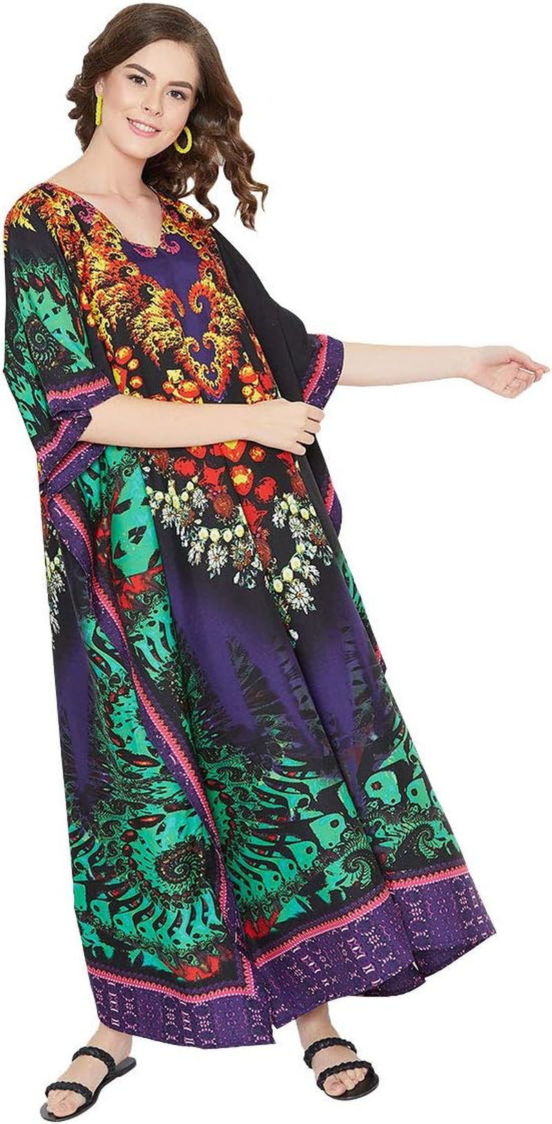Women Polyester Casual Long plus Size Beach Caftan Cover up Maxi Dress 1X–3X Summer Kaftan Dresses for Women