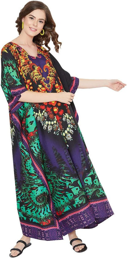 Women Polyester Casual Long plus Size Beach Caftan Cover up Maxi Dress 1X–3X Summer Kaftan Dresses for Women