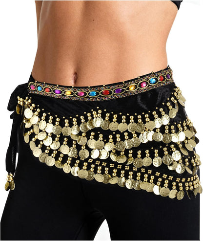 Women'S Belly Dance Hip Scarf with Gold Coins Triangular Belly Dancing Wrap Belt for Performance Dance Festival