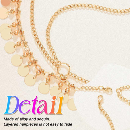 Sequin Boho Head Chain Jewelry Gold Headpiece Hair Chains Festival Costume Headband Hair Accessories for Women