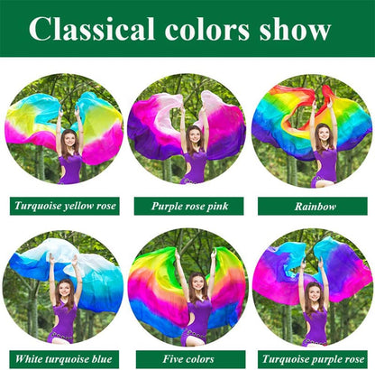 Women Real Silk Belly Dance Veils Silk Belly Dancing Silk Veil 3 Yards Hand Scarves Fire Flame Colors