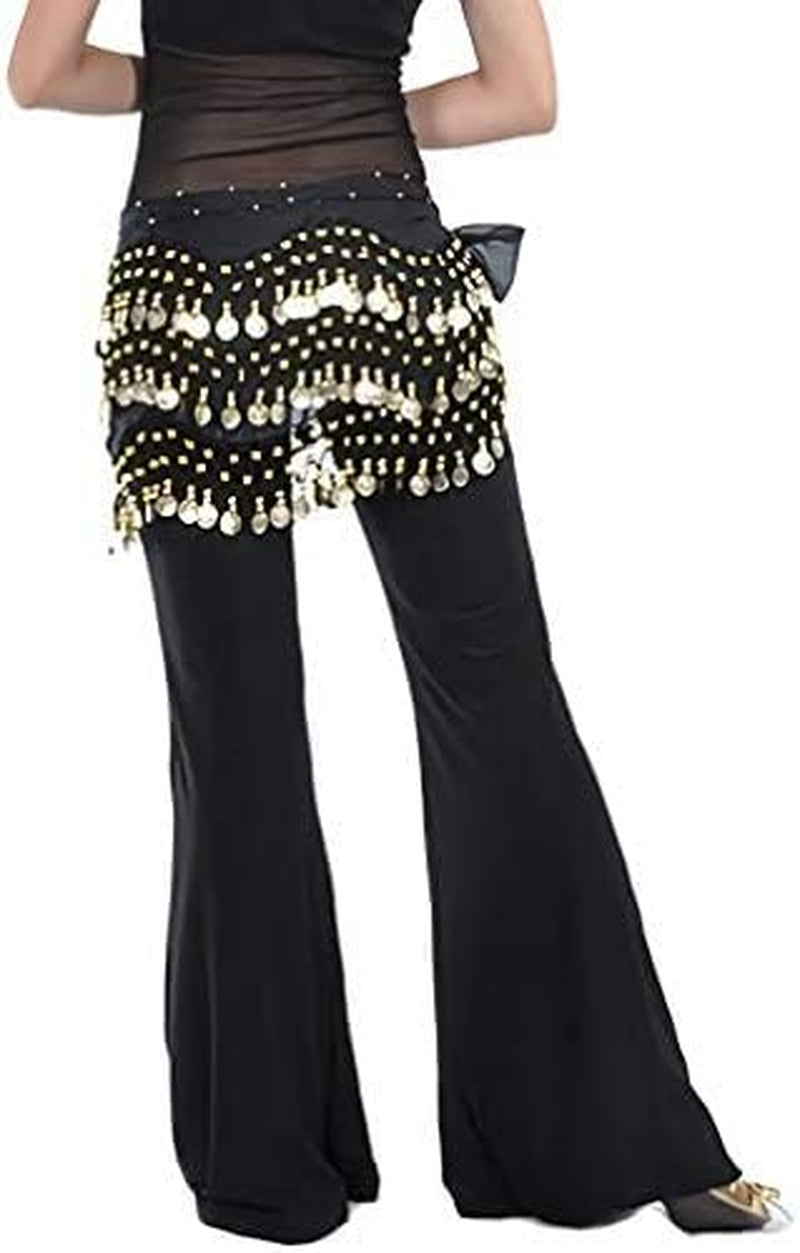 Hip Scarf for Belly Dancing, Women'S Belly Dance Scarf with 128 Gold Coins Skirts for Bellydance, Zumba or Yoga Class