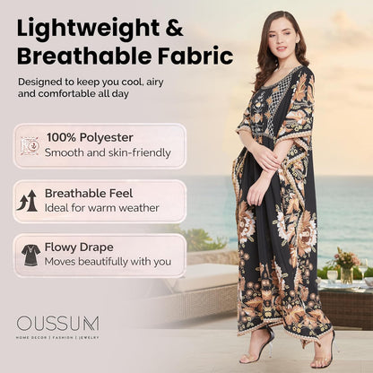 Women Kaftan plus Size Polyester Summer Lightweight Caftan Swimsuit Cover Ups Maxi African Mumu Lounge House Dress