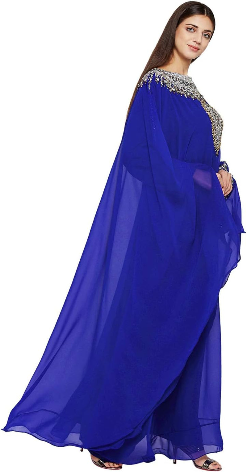 Women Dubai Kaftan Farasha Caftan Long Maxi Dress Long Sleeves Georgette Ethnic, Bridal, Evening, Party with Free Scarf